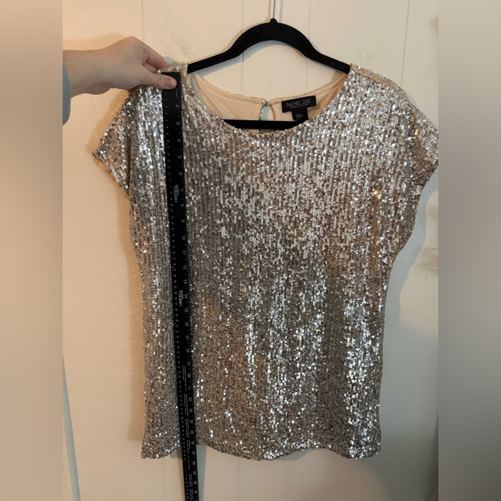 Rachel Zoe Sparkly Sequin Champagne Blouse, Size M - Picture 9 of 10